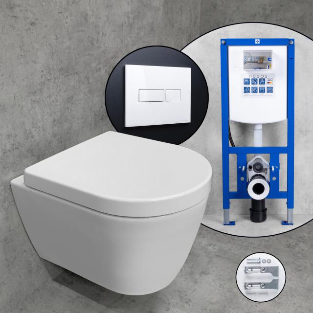 Duravit ME by Starck Compact Wand-WC & Tellkamp WC-Sitz mit neeos Vorwandelement, Betätigungsplatte mit eckiger Betätigung in weiß, mit WonderGliss