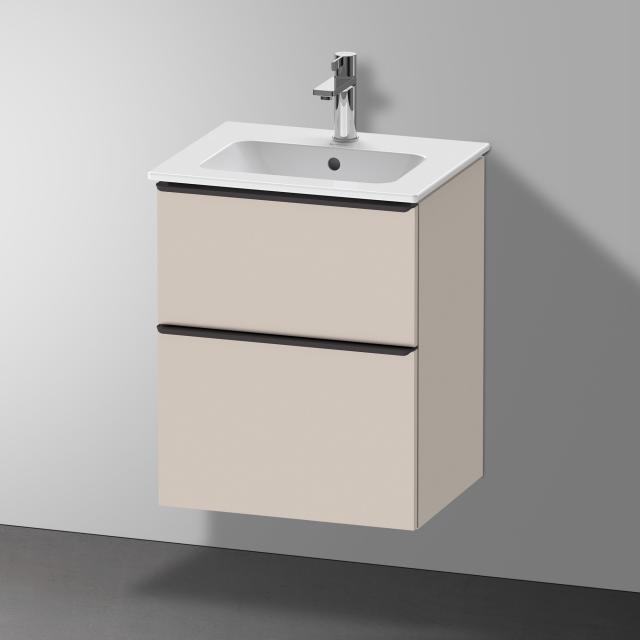 Duravit Me by Starck Handwaschbecken mit D-Neo Waschtischunterschrank mit 2 Auszügen taupe matt, WT weiß, mit WonderGliss, mit 1 Hahnloch