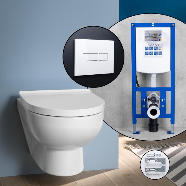 Duravit No.1 Compact Komplett-SET Wand-WC mit neeos Vorwandelement, Betätigungsplatte mit eckiger Betätigung in weiß, mit HygieneGlaze