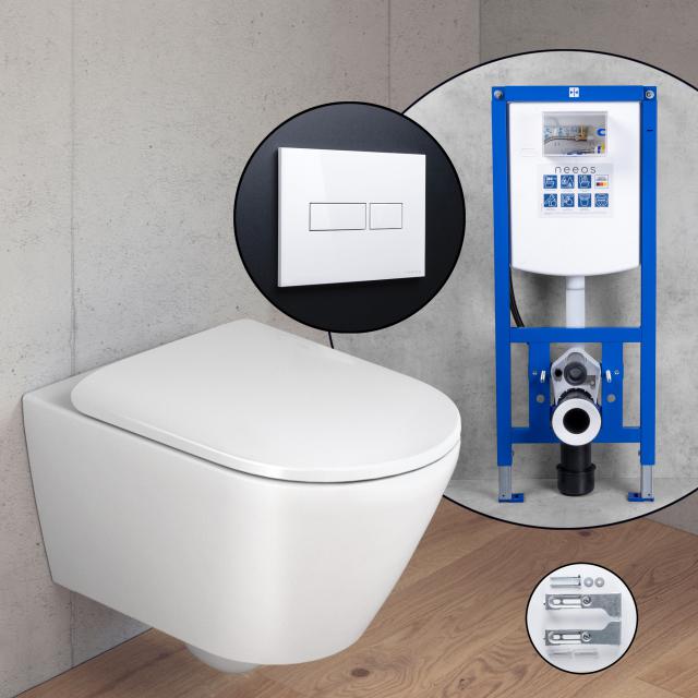 Duravit Plinero Komplett-SET Wand-WC mit neeos Vorwandelement, Betätigungsplatte mit eckiger Betätigung in weiß