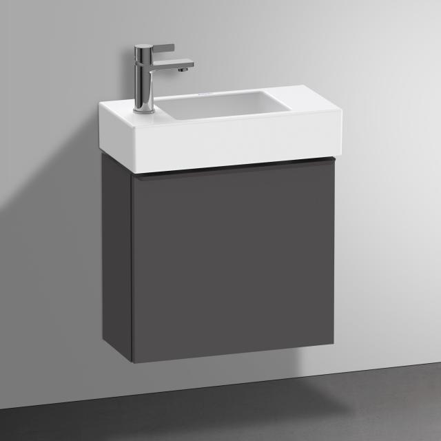 Duravit Vero Air Handwaschbecken mit D-Neo Waschtischunterschrank mit 1 Tür graphit matt, WT weiß, mit WonderGliss, mit 1 Hahnloch links