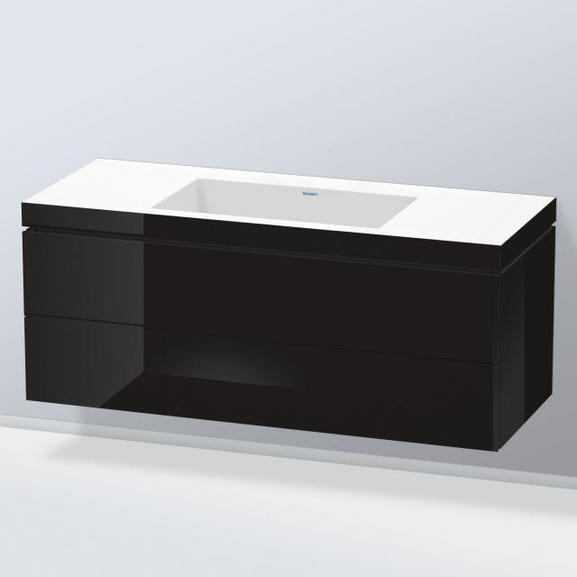 Duravit Vero Air Waschtisch mit L-Cube Waschtischunterschrank mit 2 Auszügen schwarz hochglanz, mit Einrichtungssystem Nussbaum, ohne Hahnloch
