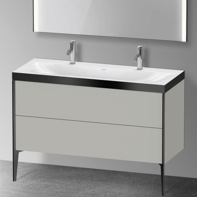 Duravit XViu Doppelwaschtisch mit Waschtischunterschrank mit 2 Auszügen betongrau matt/schwarz matt, Kante schwarz matt, ohne Einrichtungssystem