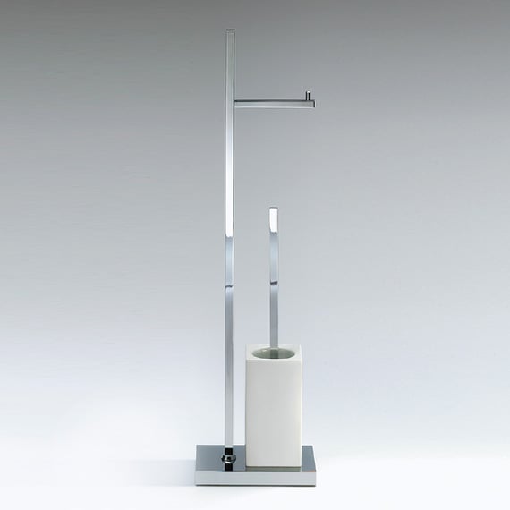 Axentia Ensemble WC Bonja - Support Brosse Toilette Dolomite Et Bambou Avec Brosse Inox - Blanc/Bois