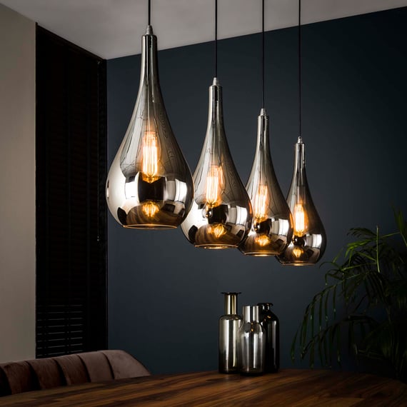 Moderne 3-flammige Pendelleuchte Cellidor – Chrom-Gestell Mit Mundgeblasenem Glas, Höhenverstellbar