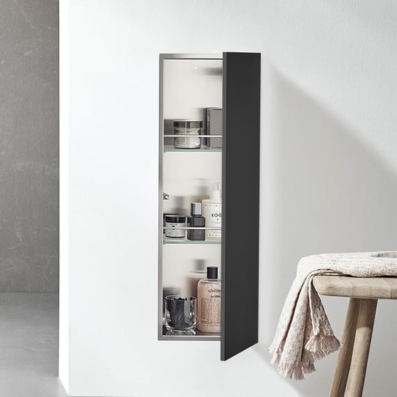Emco Asis Pure Mobiletto Da Bagno Con Scopino Integrato – Modulo Da Incasso Push To Open, Grigio Opaco, 17x43,5x14,9 Cm
