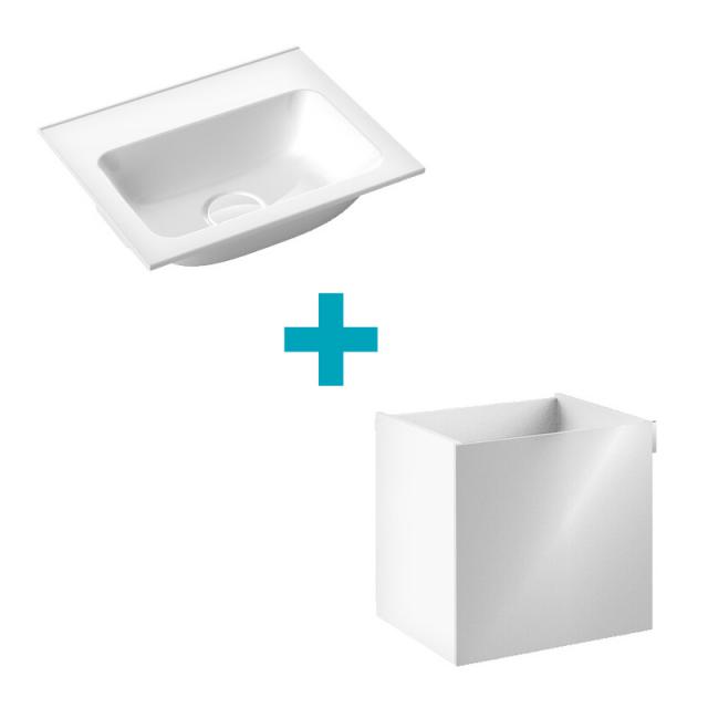 Emco Asis Handwaschbecken mit Waschtischunterschrank mit 1 Tür Front optiwhite/Korpus weiß hochglanz, ohne Hahnloch