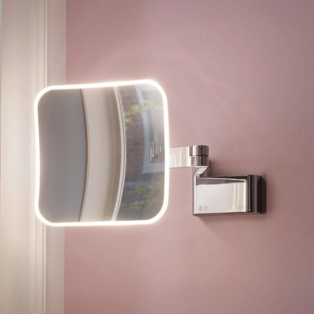 Emco Evo Rasier- und Kosmetikspiegel mit Beleuchtung, mit emco light system, 5-fache Vergrößerung chrom