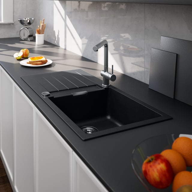 evineo line 550 Küchenspüle mit seitlicher Ablage B: 100 T: 50 cm anthrazit - PRD100LAN