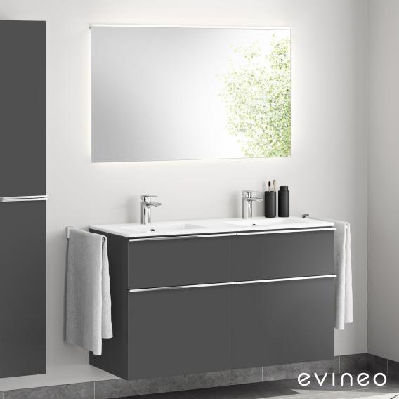 Evineo ineo4 Doppelwaschtisch mit Waschtischunterschrank mit Griff, mit Spiegel Front anthrazit matt/verspiegelt/Korpus anthrazit matt