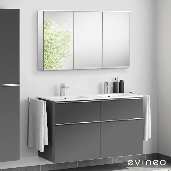 Evineo ineo4 Doppelwaschtisch mit Waschtischunterschrank mit Griff, mit Spiegelschrank Front anthrazit matt/verspiegelt/Korpus anthrazit matt/verspiegelt