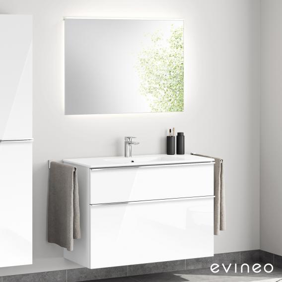 Evineo ineo4 Waschtisch mit Waschtischunterschrank mit Griff, mit Spiegel weiß hochglanz/verspiegelt