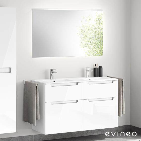 evineo ineo5 Doppelwaschtisch mit Waschtischunterschrank mit Griffmulde, mit Spiegel weiß hochglanz/verspiegelt