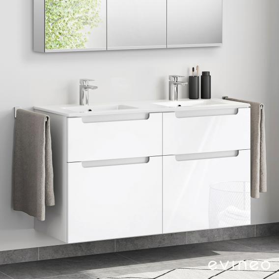 Evineo ineo5 Doppelwaschtisch mit Waschtischunterschrank mit 4 Auszügen, mit Griffmulde weiß hochglanz