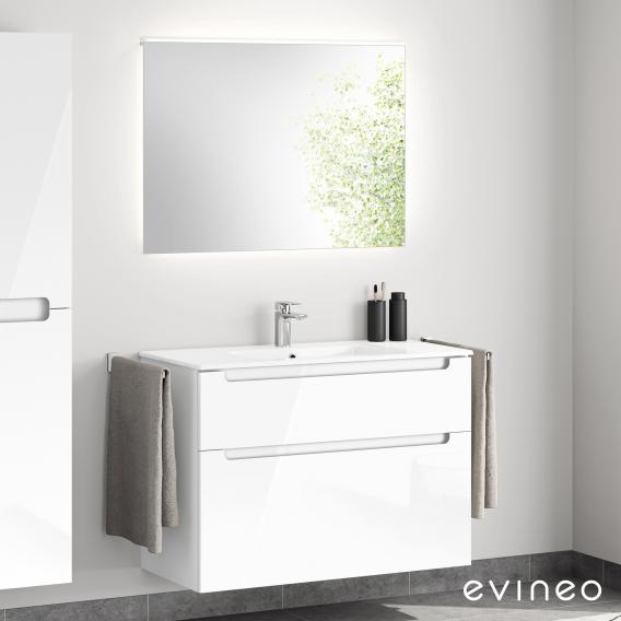 Evineo ineo5 Waschtisch mit Waschtischunterschrank mit Griffmulde, mit Spiegel Front weiß hochglanz/verspiegelt/Korpus weiß hochglanz