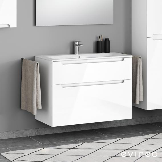 Evineo ineo5 Waschtischunterschrank mit 2 Auszügen, mit Griffmulde weiß hochglanz