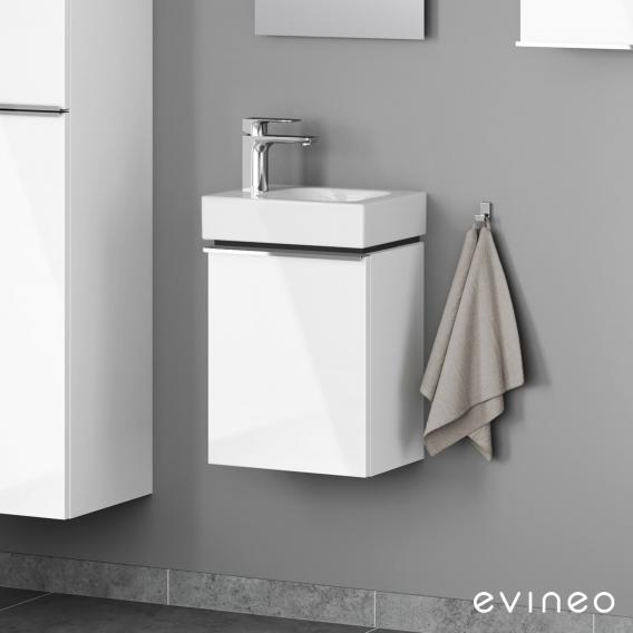 Geberit iCon Handwaschbecken mit Evineo ineo4 Waschtischunterschrank mit 1 Tür, mit Griff weiß hochglanz, WT weiß, mit KeraTect