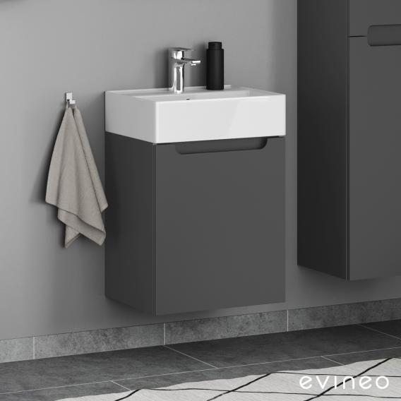 Scarabeo Teorema 2.0 Handwaschbecken mit Evineo ineo5 Waschtischunterschrank mit 1 Tür, mit Griffmulde anthrazit matt, Waschtisch weiß, mit BIO System Beschichtung