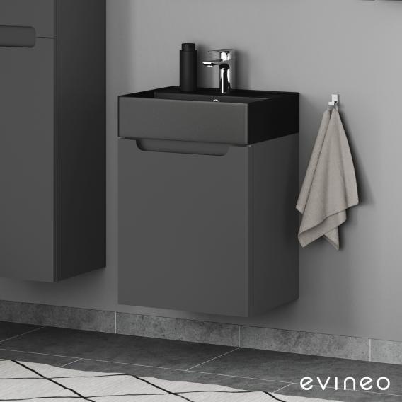 Scarabeo Teorema 2.0 Handwaschbecken mit Evineo ineo5 Waschtischunterschrank mit 1 Tür, mit Griffmulde Front anthrazit matt/Korpus anthrazit matt, WT schwarz matt, mit BIO System Beschichtung