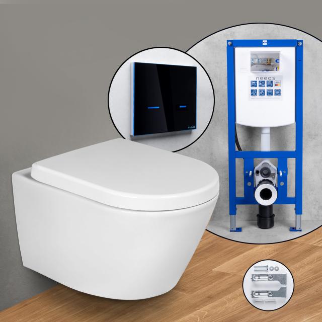 evineo ineo Komplett-SET Wand-WC mit neeos Vorwandelement, Betätigungsplatte mit elektronischer Betätigung