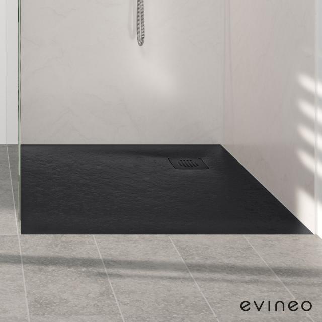 Evineo ineo Rechteck-Duschwanne Komplett-Set Steinoptik schwarz, mit rutschhemmender Oberfläche