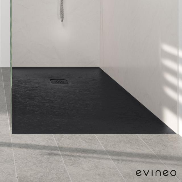 Evineo ineo Rechteck-Duschwanne Komplett-Set Steinoptik schwarz, mit rutschhemmender Oberfläche