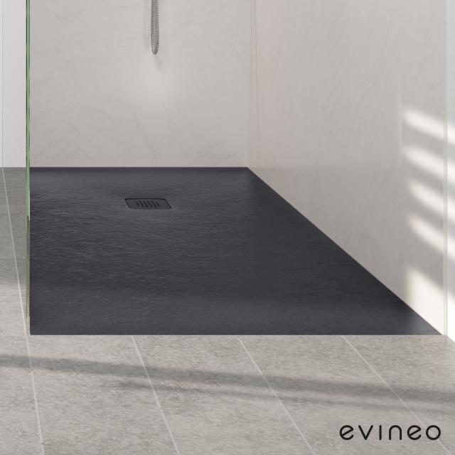 Evineo ineo Rechteck-Duschwanne Komplett-Set Steinoptik anthrazit, mit rutschhemmender Oberfläche