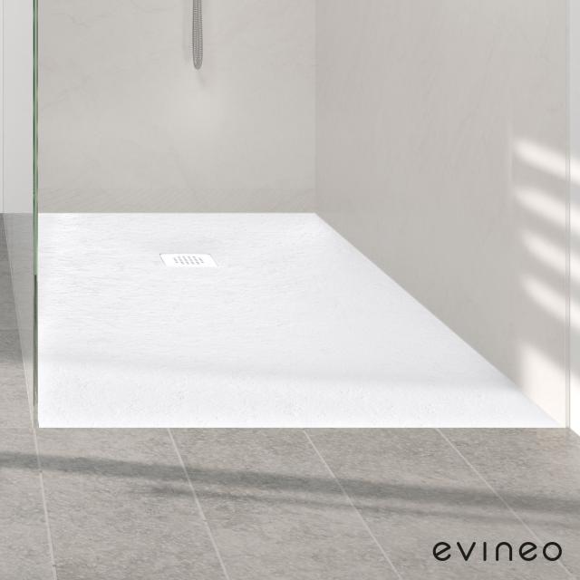 Evineo ineo Rechteck-Duschwanne Komplett-Set Steinoptik weiß, mit rutschhemmender Oberfläche