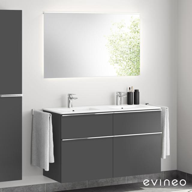 Evineo ineo4 Doppelwaschtisch mit Waschtischunterschrank mit Griff, mit Spiegel anthrazit matt/verspiegelt