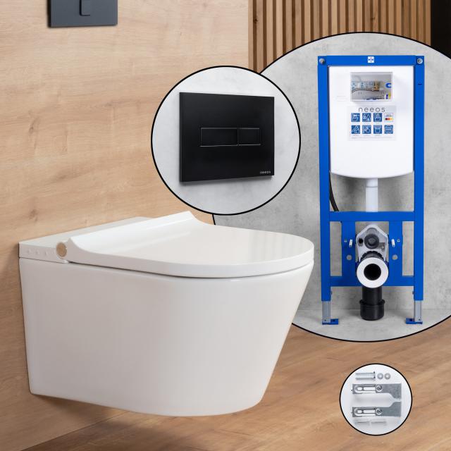 evineo ineo4 & ineo5 soft Komplett-SET Dusch-WC mit neeos Vorwandelement, Betätigungsplatte mit eckiger Betätigung in schwarz matt