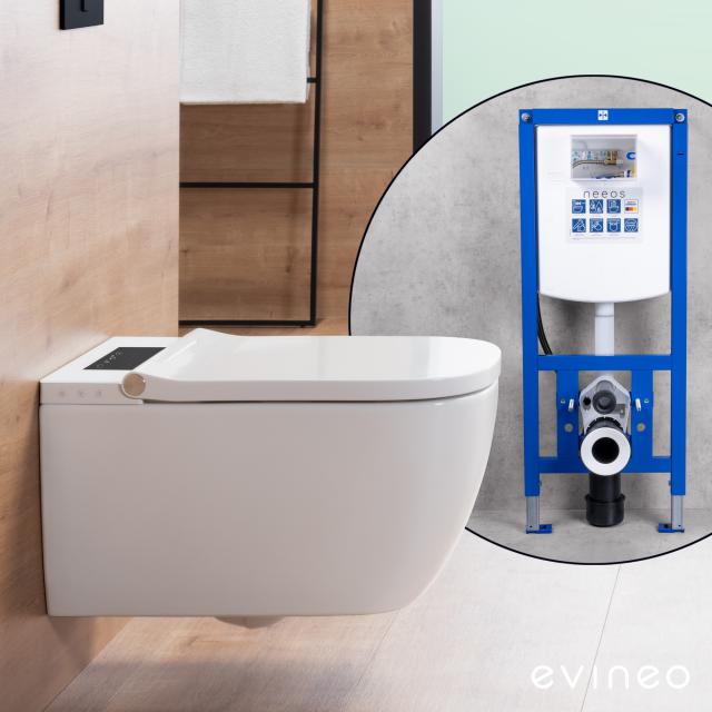 evineo ineo4 & ineo5 Wand-Dusch-WC softcube mit Sitzheizung, neeos VWTB WC-Vorwandelement,  Montage-& Anschlusszubehör