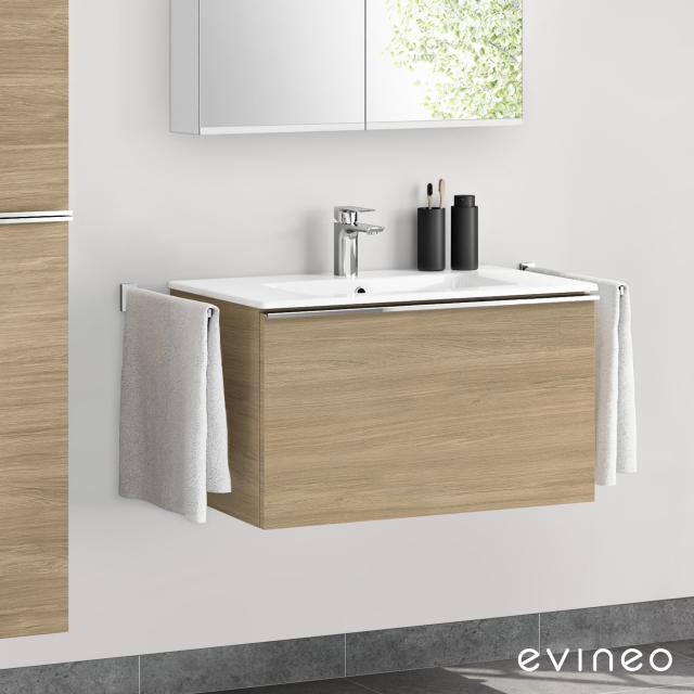 Evineo ineo4 Waschtisch mit Waschtischunterschrank mit 1 Auszug, mit Griff eiche