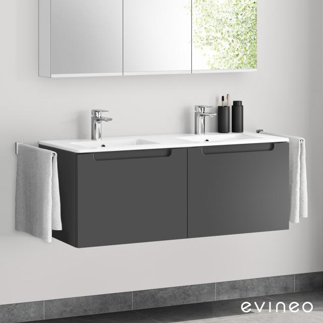 Evineo ineo5 Doppelwaschtisch mit Waschtischunterschrank mit 2 Auszügen, mit Griffmulde anthrazit matt