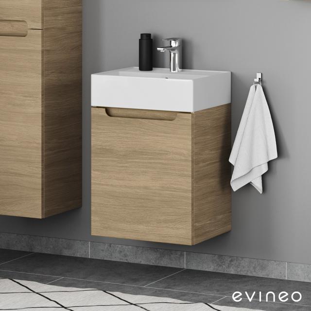 Evineo ineo5 Handwaschbeckenunterschrank mit 1 Tür, mit Griffmulde Front eiche / Korpus eiche