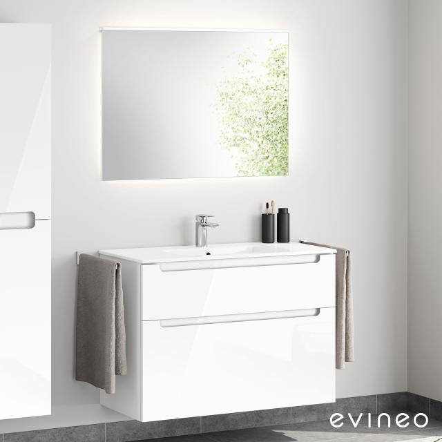 evineo ineo5 Waschtisch mit Waschtischunterschrank mit Griffmulde, mit Spiegel weiß hochglanz/verspiegelt