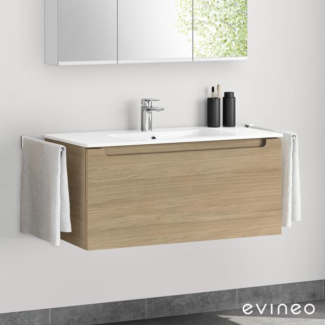 Evineo ineo5 Waschtisch mit Waschtischunterschrank mit 1 Auszug, mit Griffmulde eiche