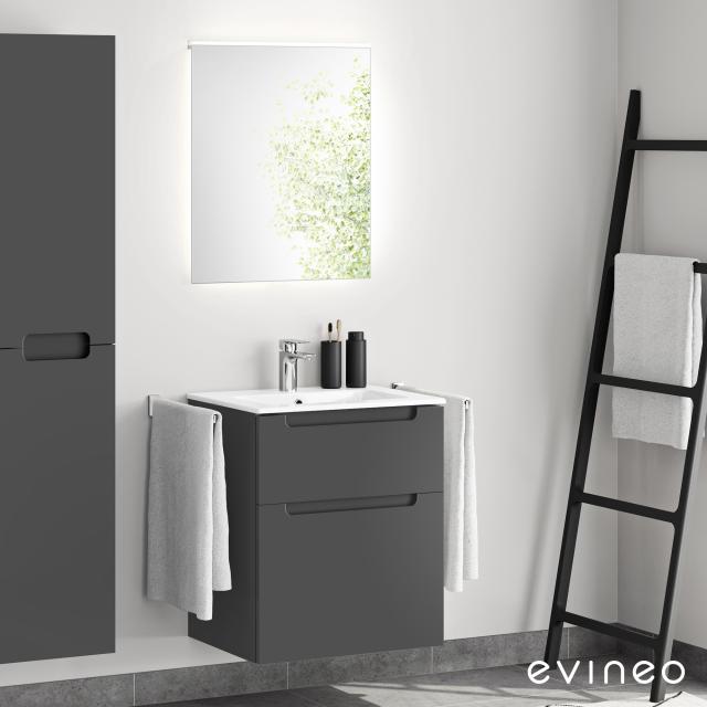 Evineo ineo5 Waschtisch mit Waschtischunterschrank mit Griffmulde, mit LED-Spiegel Front anthrazit matt/verspiegelt / Korpus anthrazit matt