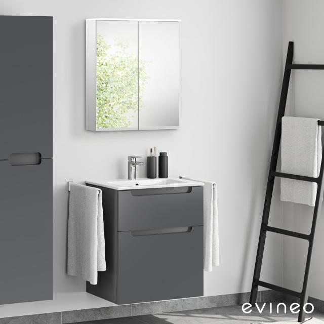 evineo ineo5 Waschtisch mit Waschtischunterschrank mit Griffmulde, mit Spiegelschrank anthrazit matt/verspiegelt