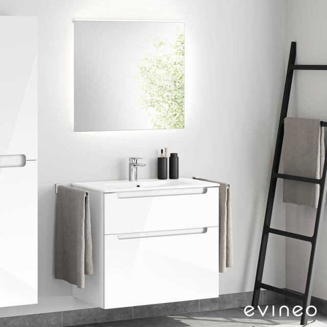 Evineo ineo5 Waschtisch mit Waschtischunterschrank mit Griffmulde, mit Spiegel Front weiß hochglanz/verspiegelt/Korpus weiß hochglanz