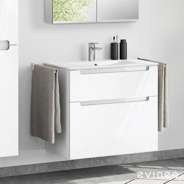Evineo ineo5 Waschtisch mit Waschtischunterschrank mit 2 Auszügen, mit Griffmulde Front weiß hochglanz / Korpus weiß hochglanz