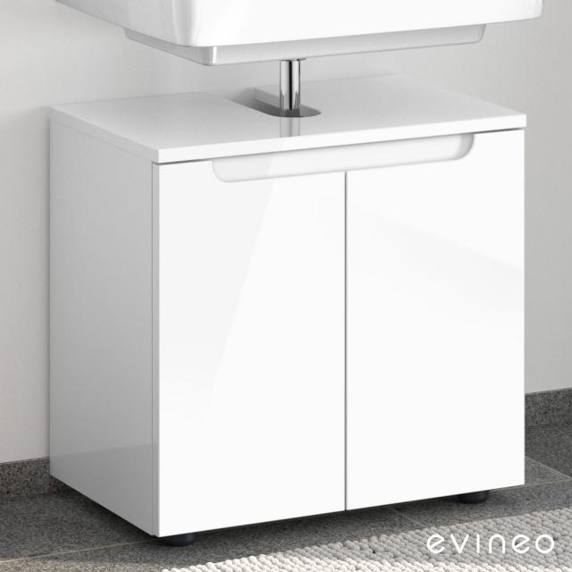 evineo ineo5 Waschtischunterschrank ohne Waschtischanbindung mit 2 Türen, mit Griffmulde weiß hochglanz
