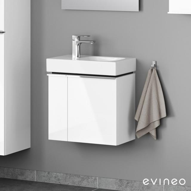Geberit iCon Handwaschbecken mit evineo ineo4 Waschtischunterschrank mit 2 Türen, mit Griff weiß hochglanz, WT weiß, mit KeraTect