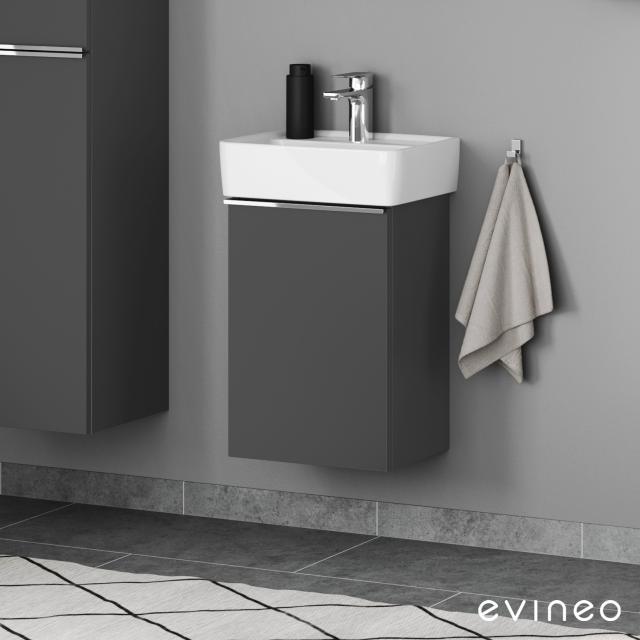 Geberit Renova Plan Handwaschbecken mit Evineo ineo4 Waschtischunterschrank mit 1 Tür, mit Griff Front anthrazit matt / Korpus anthrazit matt, WT weiß