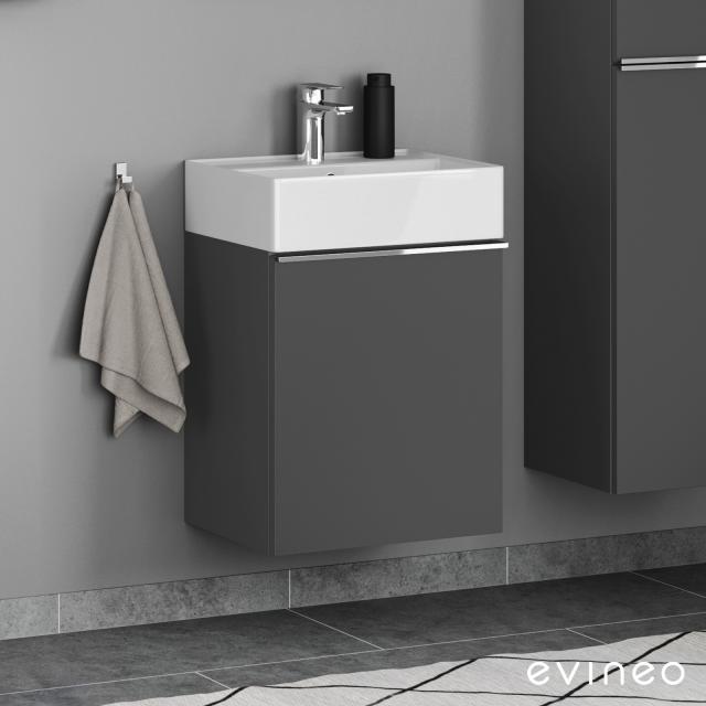 Scarabeo Teorema 2.0 Handwaschbecken mit evineo ineo4 Waschtischunterschrank mit 1 Tür, mit Griff anthrazit matt, Waschtisch weiß, mit BIO System Beschichtung