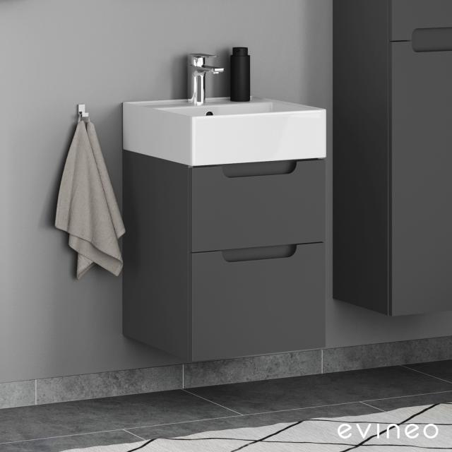 Scarabeo Teorema 2.0 Handwaschbecken mit Evineo ineo5 Waschtischunterschrank mit 2 Auszügen, mit Griffmulde Front anthrazit matt / Korpus anthrazit matt, WT weiß, mit BIO System Beschichtung