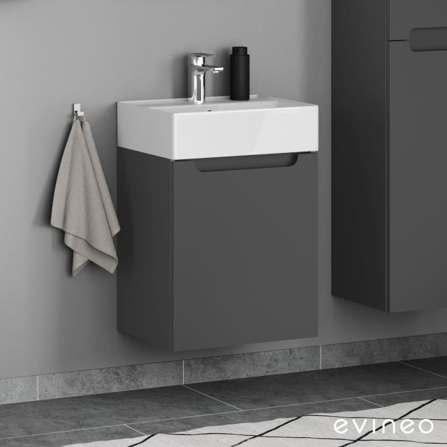 Scarabeo Teorema 2.0 Handwaschbecken mit Evineo ineo5 Waschtischunterschrank mit 1 Tür, mit Griffmulde Front anthrazit matt/Korpus anthrazit matt, WT weiß, mit BIO System Beschichtung