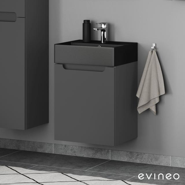Scarabeo Teorema 2.0 Handwaschbecken mit evineo ineo5 Waschtischunterschrank mit 1 Tür, mit Griffmulde anthrazit matt, Waschtisch schwarz matt, mit BIO System Beschichtung