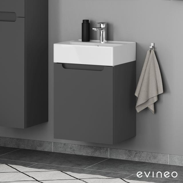 Scarabeo Teorema 2.0 Handwaschbecken mit evineo ineo5 Waschtischunterschrank mit 1 Tür, mit Griffmulde anthrazit matt, Waschtisch weiß, mit BIO System Beschichtung