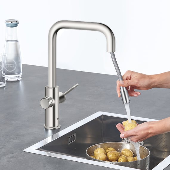 Grohe Blue Home the NEW kitchen mixer tap, with filter function, with  pull-out spout supersteel