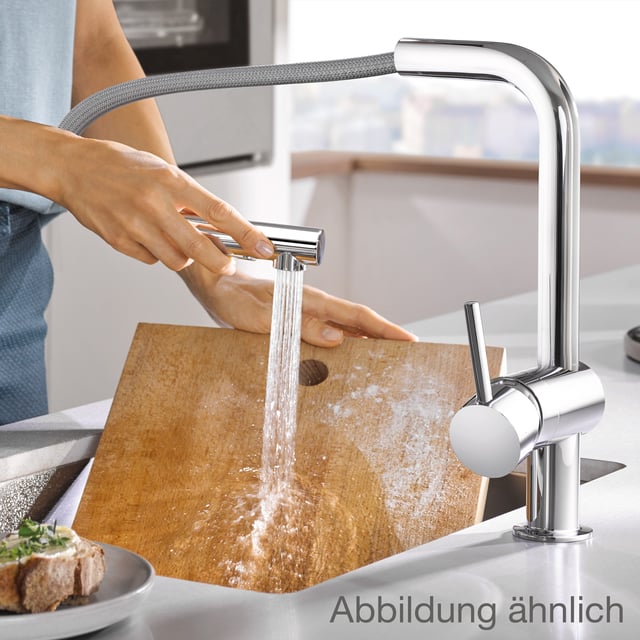 Grohe Minta 32319003 Küchenarmatur – Ausziehbarer Doppelstrahl, Starlight Chrom, 1,75 GPM, Für Einloch-Spülen
